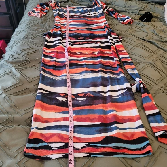 Muriell's Closet multiprint knit dress. White, blue, orange. Fits like a… - Picture 3 of 8